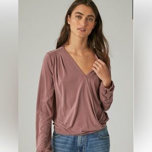 NWOT Lucky Brand Long Sleeve Sandwash Wrap Top, Crushed Berry, S
